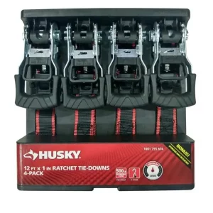 Husky 12 FT x 1 IN Ratchet Tie-Downs 4 Pack by Husky